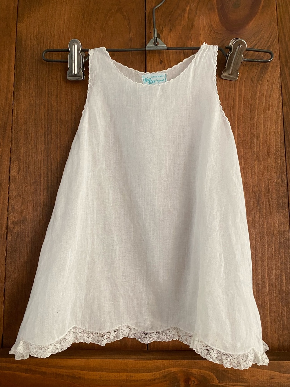 Vintage Tiny Tots Original Handmade White Baby Slip Dress Lace Trim Heirloom